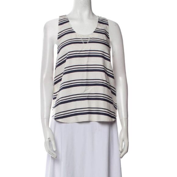 Ulla Johnson Silk White Blue Tank Top Striped Size 4 - Picture 1 of 8